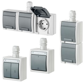 asvendo Elektro Surface-Mounted Series/Sockets/Switches/Button/Blind Button/Bell Button/Light Grey/IP65/Waterproof, Suitable for Wet Rooms (3-Way Socket)