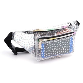 Holographic Neon Gold Transparent Star Diamonds Snowflakes Lip Prints Purple Gravel Multicolor Fanny Pack for Women - Great Waist Pack for Games, Concerts, Rave, Festival, Travel, Transparent Diamonds, One Size, Fanny Pack