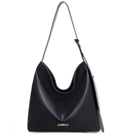 LuxeBold Hobo Bag for Women Vegan Leather Zippered Shoulder Handbags Slouchy Top Handle Tote Bag with Phone Pouch Casual Purses LXB-004-BK