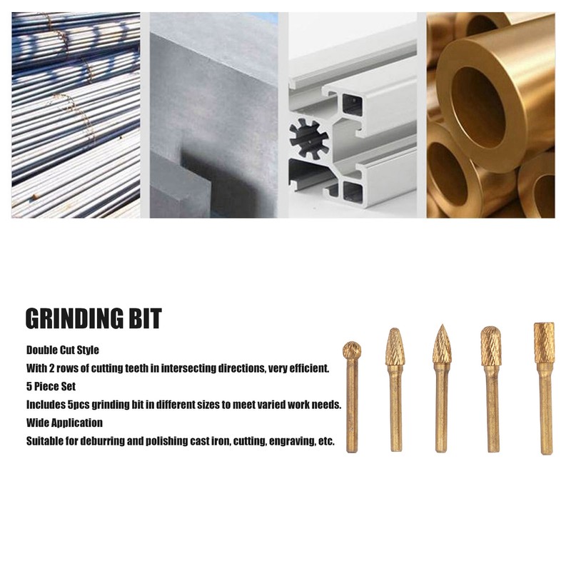 5Pcs Grinding Bit Head Rotary File Burr Double Cut Tool