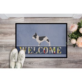 Caroline's Treasures BB5545MAT French Bulldog Welcome Doormat 18x27 Front Door Mat Indoor Outdoor Rugs for Entryway, Non Slip Washable Low Pile, 18H X 27W