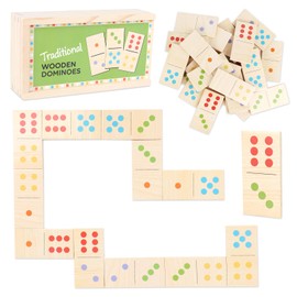 Lotvic Wooden Dominoes Set, 28 Pieces Dominoes for Children, Portable Kids Dominoes with Storage Box, Tabletop Number Matching Dominoes Game, Classic Dominoes Set for Kids Boys and Girls Ages 3+