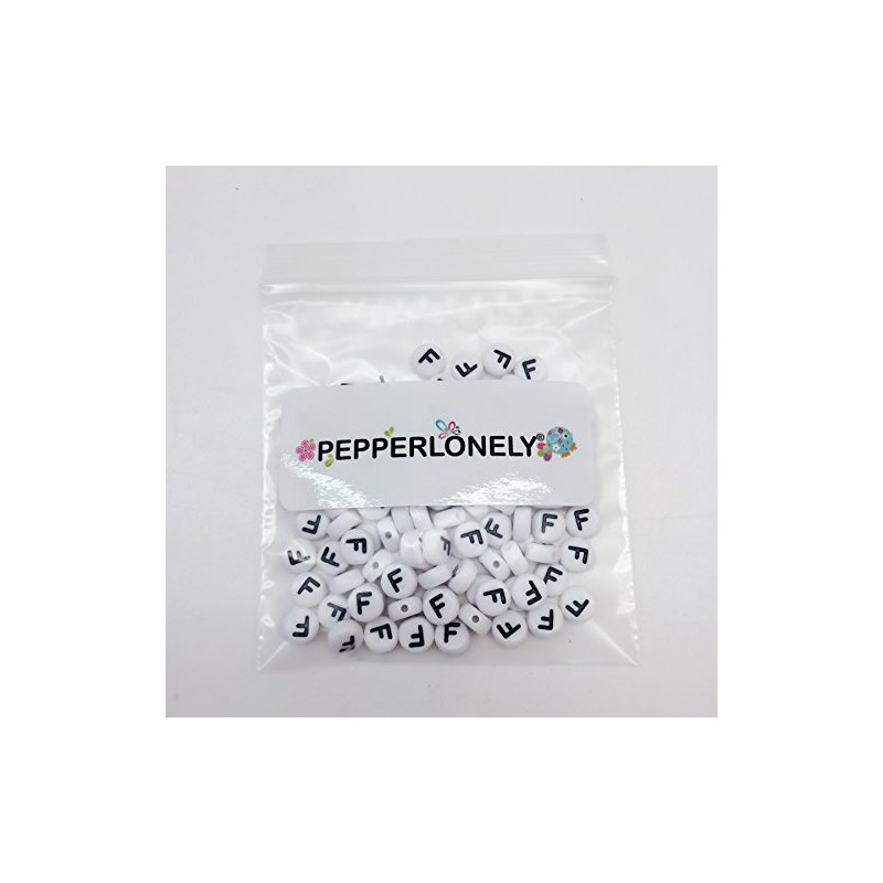 PEPPERLONELY 100 abalorio redondas planas acrílicas blancas del alfabeto "F",
