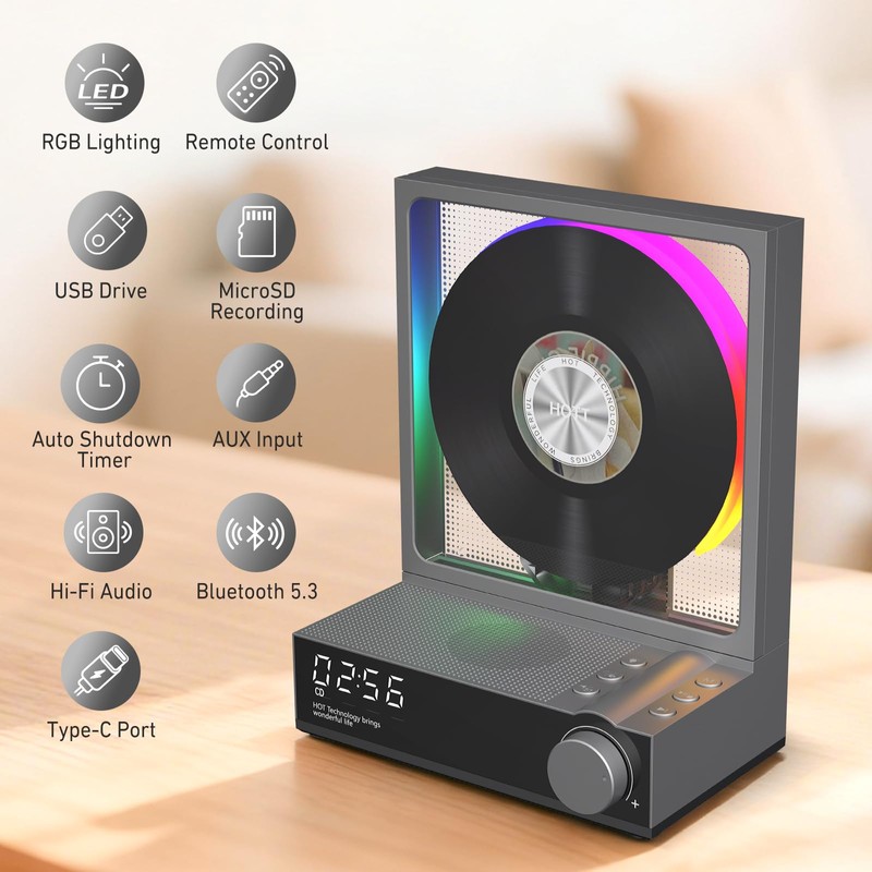 HOTT C229 Desktop Portable CD Player with Bluetooth 5.3,Built-in Speaker