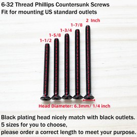 Adiyer Extra Long Outlet Screws 40pcs 6-32 Black Electrical Outlet Screws Outlet Extender Screws Machine Screws for Fix Wonky and Sunken Outlets, 304 Stainless Steel (6-32 x 1-5/8 Inches)