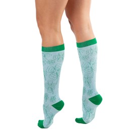 Howard's St. Patrick's Day Knee High Medical Compression Socks 15-20mmHg for Women & Men (L/XL, Green Clovers)