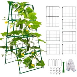 Thickened Cucumber Trellis for Raised Garden Bed,Foldable Frame Metal Vegetable Trellis for Climbing Plants Outdoor Plant Support for Grape Tomato Peas, Fruit, Vine,Bean(Green)