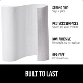 GORILLA GRIP DripGuard Shelf Liner, Non-Adhesive Drawer and Kitchen Cabinet Protector, Strong Grip Slip Resistant Underside, Smooth Surface Liners for Cabinets, Bathrooms, Closets, 12x120 Inch, White