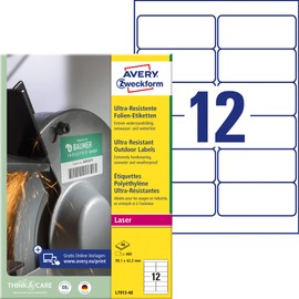 AVERY Zweckform L7913-40 Film Labels A4 480 Stickers Ultra Resistant 99.1 x 42.3 mm 40 Sheets White
