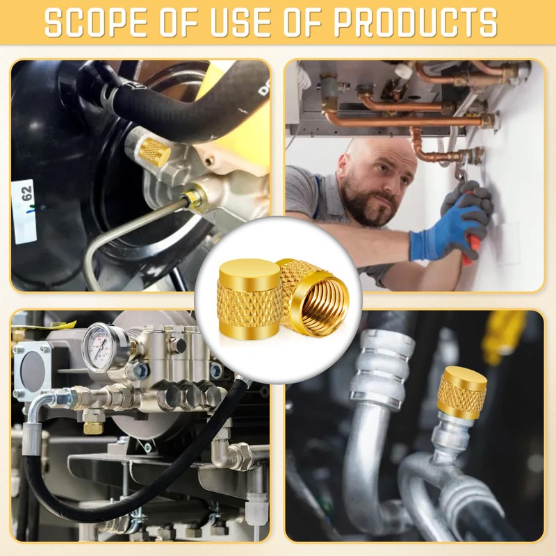 25 PCS 1/4 Flare Caps, Brass Valve Caps HVAC, Round