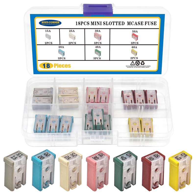 18 Pcs 32V Mini Slotted Automotive MCASE Shaped Cartridge Fuse