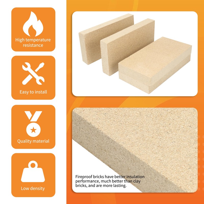 12PCS Woodstove Firebricks, Fire Bricks, Size 9" X 4-1/2" X