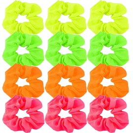Neon Scrunchies for Hair 80s Scrunchies, 12 Pcs Elastic Neon Hair Ties Ponytail Holders Neon Hair Accessories 80s Hair Accessories for Women, 4 Colors