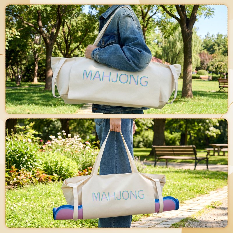 Abbylike 28"x9" Mahjong Bag for Mahjong Accessories,Beige,Canvas