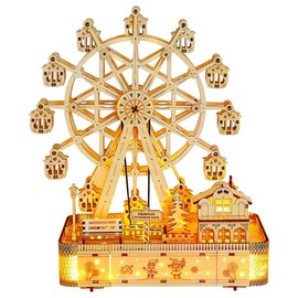 3D Wooden Puzzles for Adults 183pcs LED Light Music Ferris Wheel DIY Wooden Assembly Kit for Teens Kids Home Decor