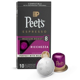 Peet's Coffee Espresso Capsules Ricchezza, Intensity 8, 10 Count Single Cup Coffee Pods Compatible with Nespresso Original Brewers