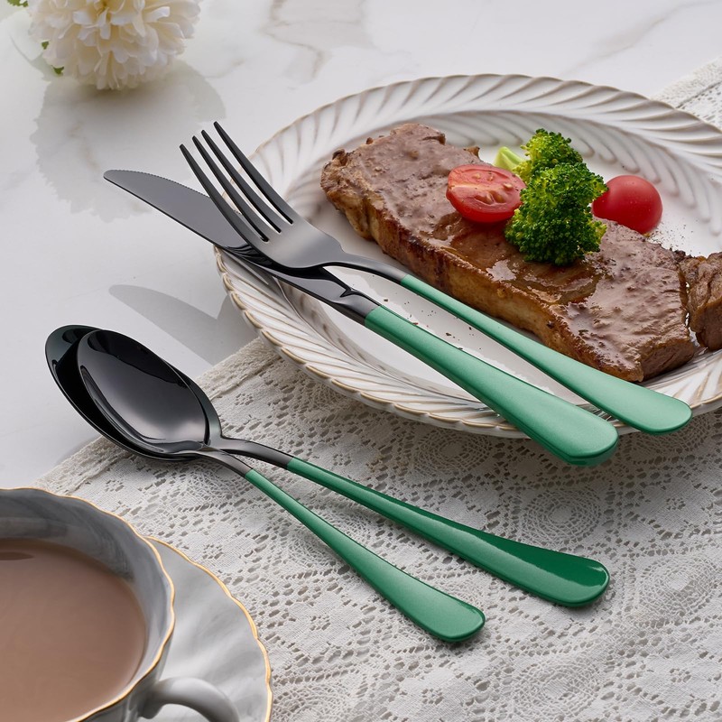 Onlycooker 20-Piece Green Silverware Set - 18/0 Stainless Steel, Black
