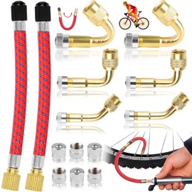 Brateuanoii Pack of 14 Tyre Valve Extension Car, Tyre Valve Adapter, Copper Tyre Valve, Tyre Valve Extensions 120 mm, Car Valve Adapter 45° 90° 135° Angle Valve, for Car, Motorcycle