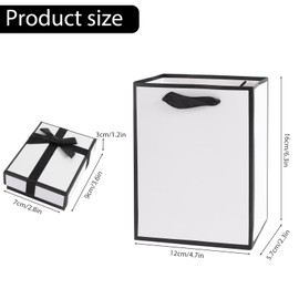 YFPOPONE 2 pieces jewellery boxes with gift bag, 9 x 7 x 3 cm, jewellery gift boxes, gift packaging jewellery with bow for earrings and necklace, small gift box with lid (white)