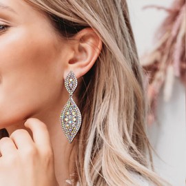 EVER FAITH Women's Earrings Austrian Crystal Wedding Bridal Charm 2 Leaf Drop Dangle Stud Earrings, Crystal