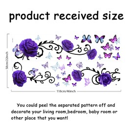 SUPERDANT Purple Rose Butterfly Wall Decals Flowering Vine Stickers MuralsPurple Flowers Wall Decor for Bedroom Office Bathroom Living Room Girl's Room Decor Wall Decals Removable Wall Art Decoration
