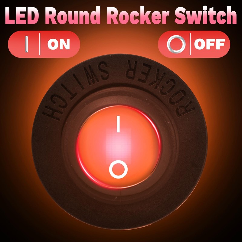 Round Rocker Switch, 12V Toggle Switch, Waterproof Lighted LED On/Off