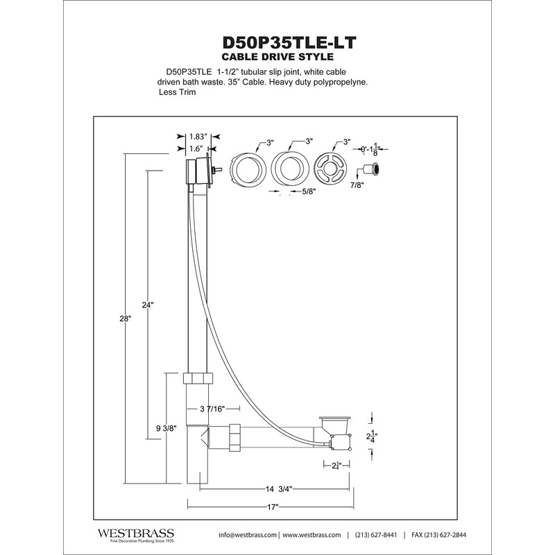 Westbrass Tubular 35" Cable Drive BW&O Rough, D50P35TLE-LT