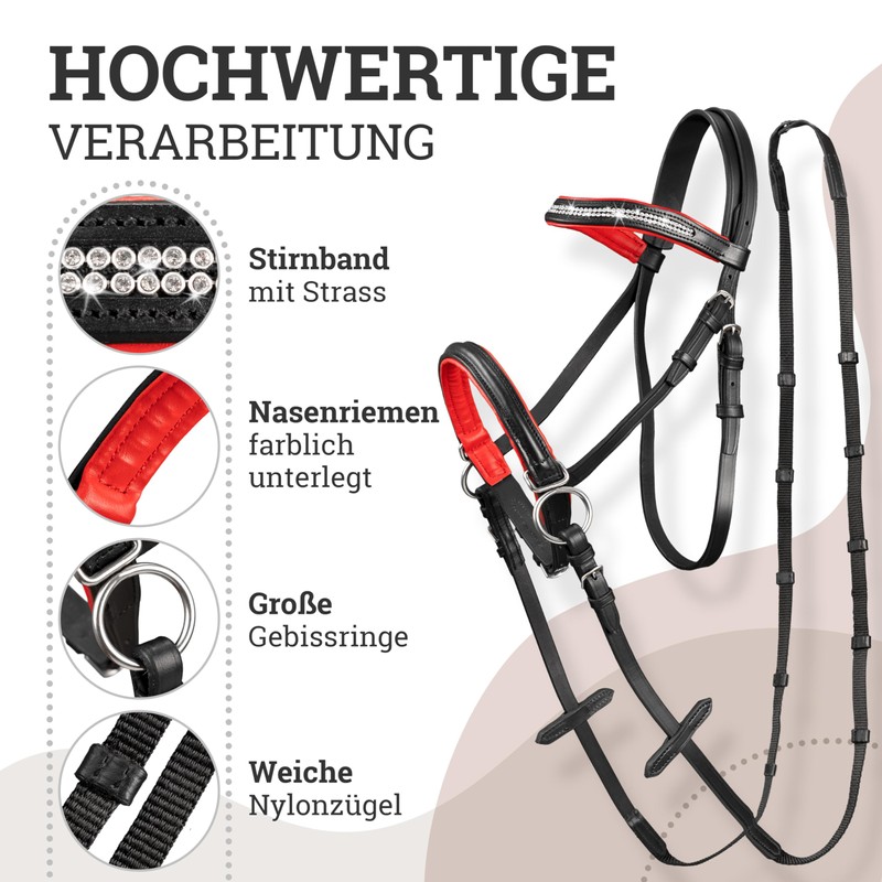Esposita Bitless Bridle for Wooden Horses Red Large