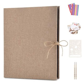 Boic DIY Photo Album, 60 Black Pages, DIY Photo Albums, Linen, Refillable, Scrapbook, Photo Book, Guest Book, Birthday Anniversary Gift for Women and Men (Beige)