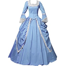 I-Youth Womens Lace Marie Antoinette Masked Ball Victorian Costume Dress (L, Sky Blue)
