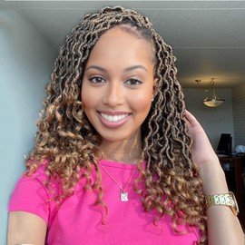 Karida Goddess Locs Crochet Hair 14 Inch, 8 Packs Upgraded Crochet Hair for Black Women, Pre Looped Crochet Faux Locs With Curly Ends (14 Inch (Pack of 8), T27#)