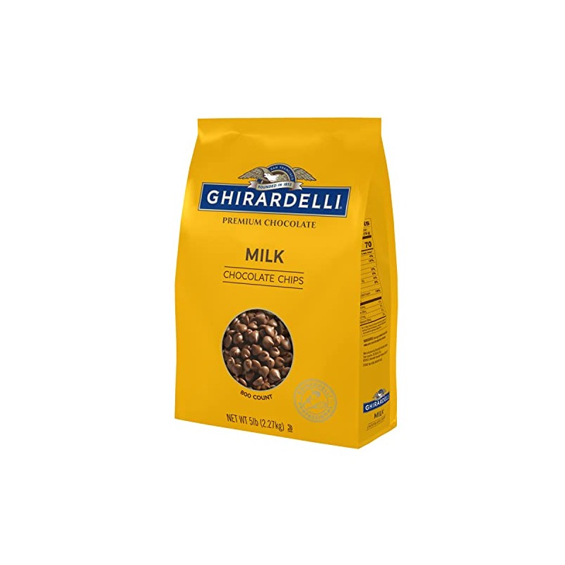 Ghirardelli Chocolate Company Milk Chocolate Chips 800 per lb, 5lb.