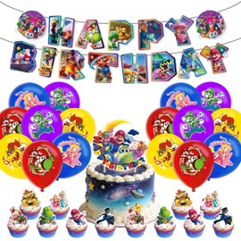 Mario - Set di decorazioni per compleanno, motivo: Mario, palloncini Mario, decorazione per torte, per il compleanno dei bambini