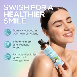 VENUS VISAGE Venus Visage Coconut Oil Pulling for Teeth with Tongue Scraper, 8 fl oz - Peppermint & Coconut Pulling Oil for Teeth and Gums - Alcohol-Free Oil Pulling Oral Rinse