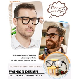 MARE AZZURO Large Reading Glasses 1.5+ Men Oversized Readers 1.0 1.25 1.5 1.75 2.0 2.25 2.5 2.75 3.0 3.5 4.0 5.0 6.0 (Black, 1.50)