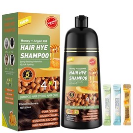 ZENITHGLO Chestnut Brown Hair Dye Shampoo 3 in 1 for Women & Men 100% Gray Hair Coverage - Herbal Ingredients Natural Plant Hair Color - Hair Dye in Minutes 17.6 Fl Oz