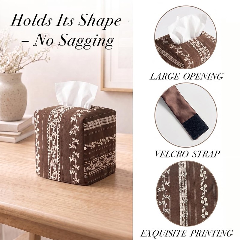 2 Pack Tissue Box Cover, Square Napkin Holder with Bottom