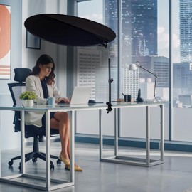 BOENBRO Office Cubicle and Desk Shade - Foldable 36" Circular Shading, Light-proof Desk Canopy，Light Shade with Clamp and Rotatable Rod, Designed for Light Sensitive Workers