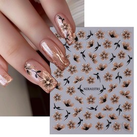 6 Sheets Fall Maple Leaf Nail Art Stickers Gold Silver Flower Nail Stickers with Glitter 3D Self-Adhesive Laser Maple Leaves Nail Decals Autumn Winter Floral Nail Designs for Women Girls DIY Nail Art