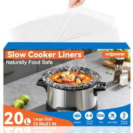 VCLPOWER 20 Pack Slow Cooker Liners,Large Size Thickened FDA-Compliant & BPA-Free 13"x21"Disposable Cooking Bags, 400°F Heat-Resistant Leak-Proof Fit 3-8 Quart Oval & Round Pots