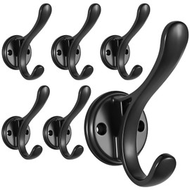 Ruiziiz Black Towel Hook 6 Pack Coat Robe Hook Heavy Duty Metal Double Bathrobe Hook，Black Towel Hooks for Bathrooms Kitchen Closet Garage (588black, 6)"