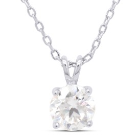 SAVEARTH DIAMONDS - Collar con colgante de diamante moissanita de corte redondo de 3/4 ct de 6 mm creado en laboratorio en oro de 14 quilates sobre plata de ley, cadena de 45,7 cm (claridad VVS1, 0,75