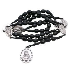 VILLAGE GIFT IMPORTERS Seven Sorrows Rosary Chaplet | Black Wooden Beads on Strong Cord | Catholic Mary and Jesus Devotional Prayer | Great for Lent, Adoration and Meditation, Wood, No Gemstone