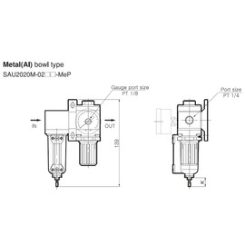 PneumaticPlus SAU2020M-N02G-MEP Mini Compressed Air Filter Regulator Combo 1/4" NPT - Metal Bowl, Manual Drain, Gauge