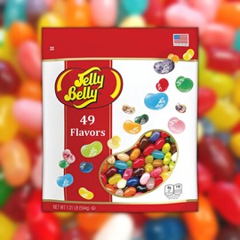 49 Assorted Jelly Bean Flavors Resealable Pouch, Gluten and Fat Free Shareable Bag of Fruity Chewy Candy, 1.31 LB