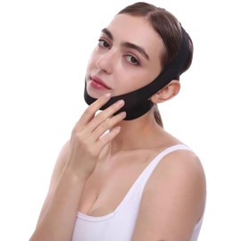 Chin Strap for Face Contouring - Reusable V Line Ice Silk Fabric Mask - Double Chin Shaping, Adjustable, Breathable Fabric - Jawline Shaper for Women & Men (Grey-B)
