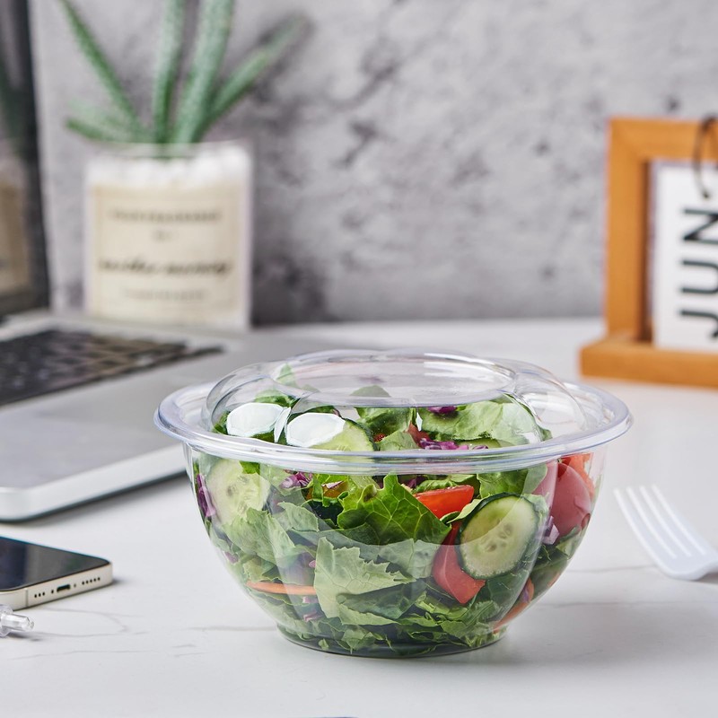 FULING 32 oz. 150 Sets Clear Plastic Salad Bowls with