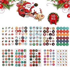10 x Christmas Advent Calendar, Advent Calendar, Numbers Sticking, Round Number Stickers, Advent Calendar Number Stickers, Christmas Numbers Stickers for Crafts and Decorating (A)