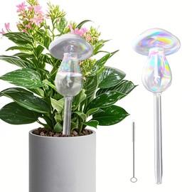 FZGOOD Plant Watering Globes- 2 Pack Self Watering Planter Insert,Plant Watering Devices,Glass Watering Bulbs for Indoor Plants,Mushroom Watering Globes,Top-Fill Watering
