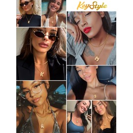 KeyStyle 2 Pcs Diamond Pendant Necklaces with Initial V for Women, Dainty Women’s 14k Gold Plated Letter Diamond Pendant Necklaces for Rapper, 20 Inches + 2 Inches